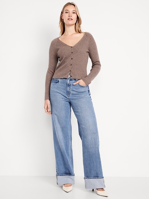 Image number 5 showing, Extra High-Waisted Cuffed Wide-Leg Jeans