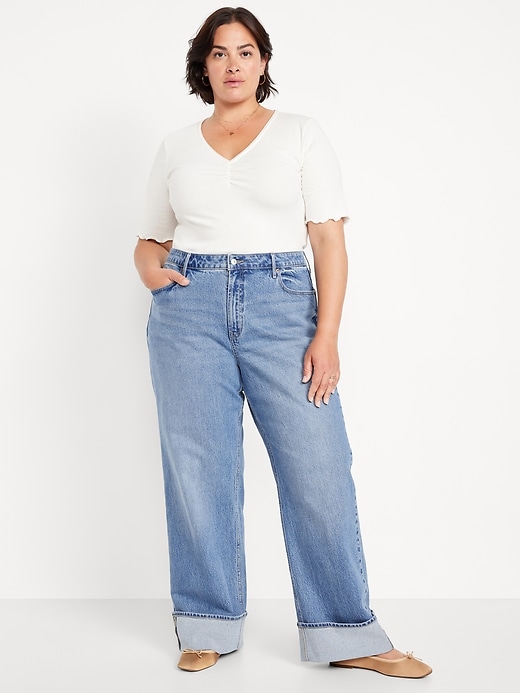 Image number 7 showing, Extra High-Waisted Cuffed Wide-Leg Jeans