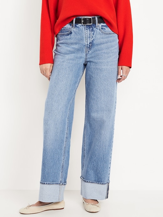 Image number 2 showing, Extra High-Waisted Cuffed Wide-Leg Jeans