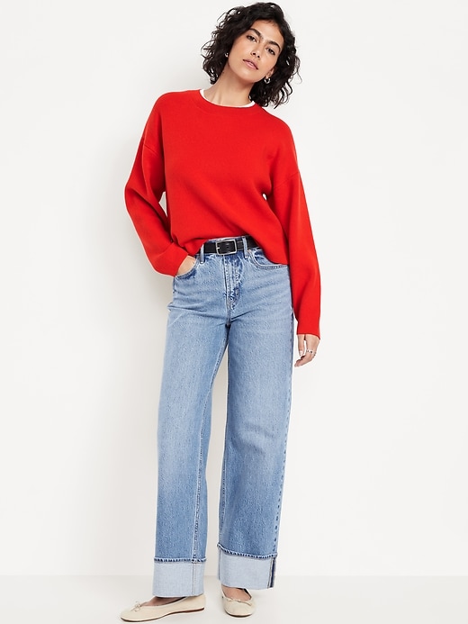 Image number 1 showing, Extra High-Waisted Cuffed Wide-Leg Jeans