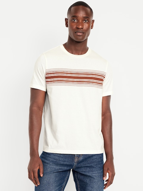 Crew-Neck Striped T-Shirt - White & Red Stripe