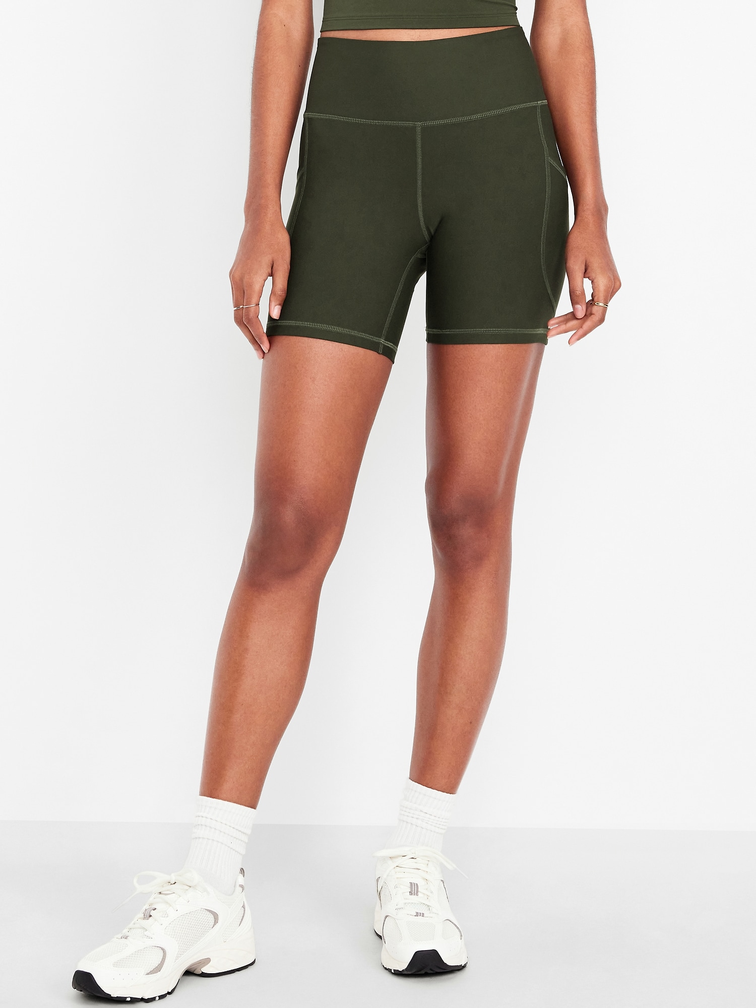 High-Waisted PowerSoft Pocket Biker Shorts -- 6-inch inseam