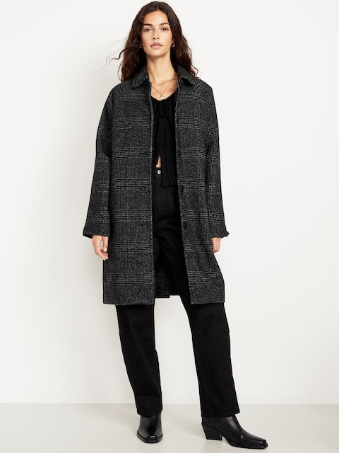 Button-Front Mac Coat - Gray Plaid