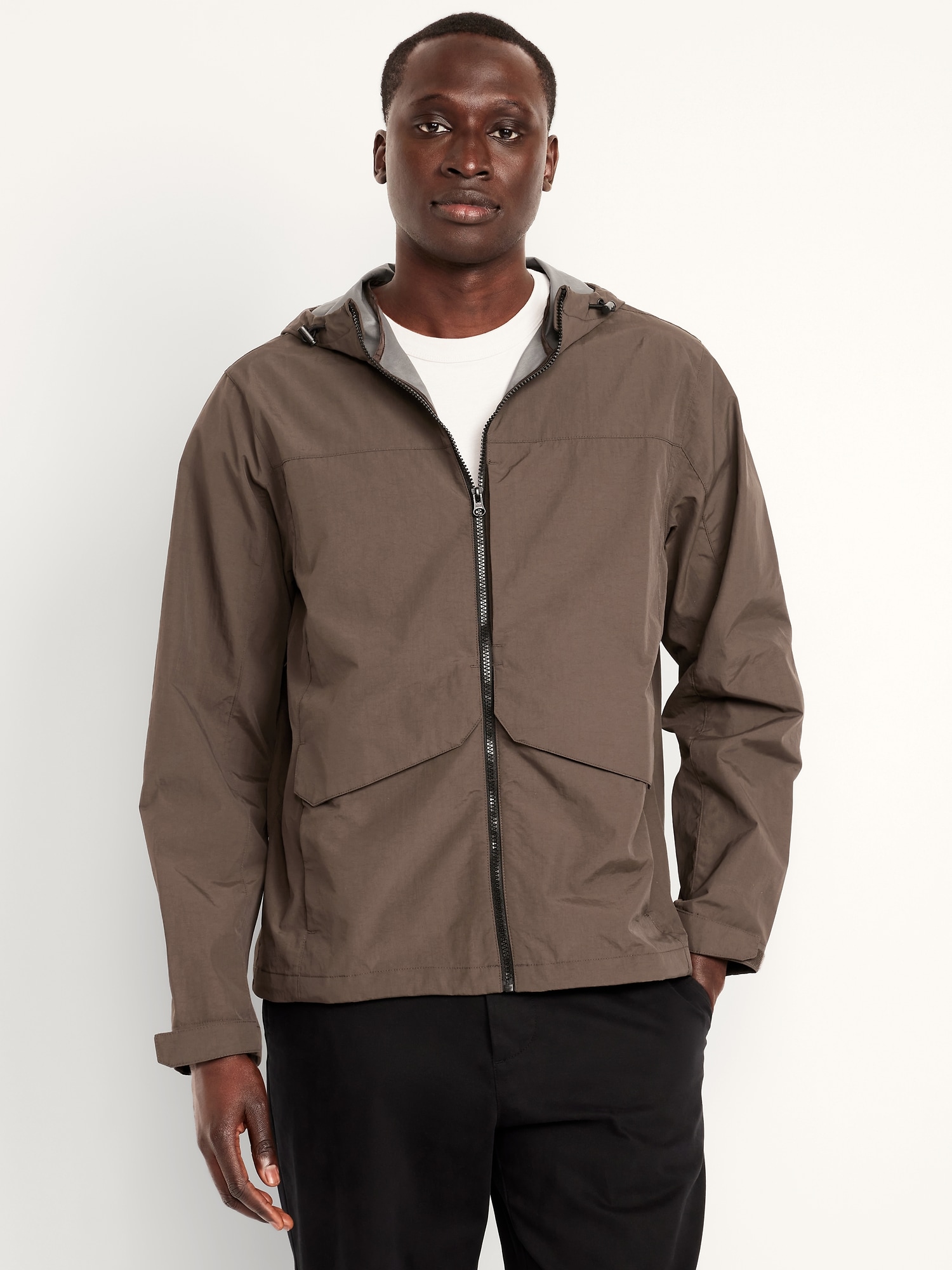 Water-Resistant Hooded Zip Rain Jacket
