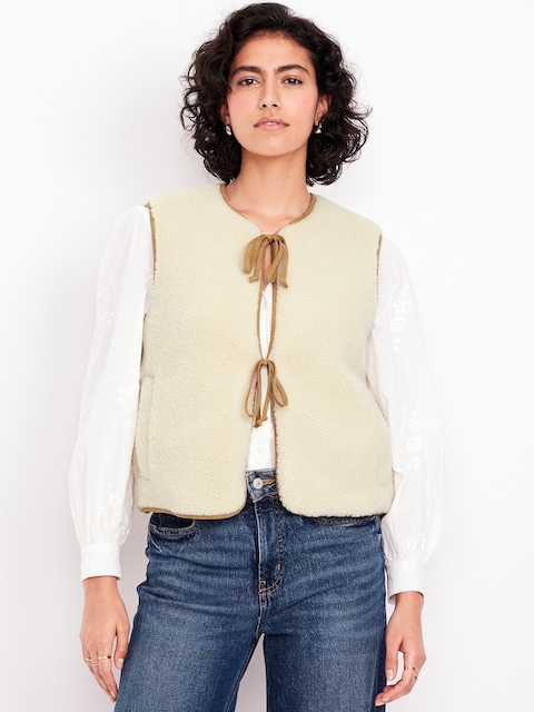 Tie-Front Sherpa Vest - Cozy Cashmere