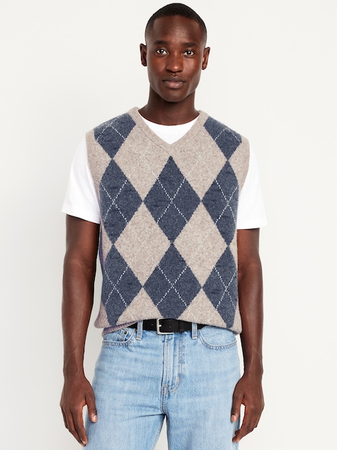 Wool-Blend Sweater Vest - Gray Argyle