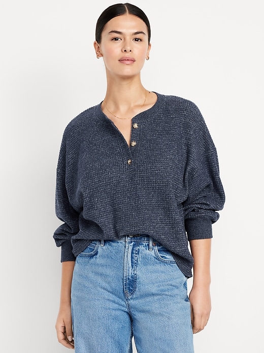 Image number 4 showing, Oversized Cozy Waffle Henley Top