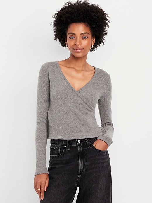 Image number 1 showing, Long-Sleeve Wrap-Front Top