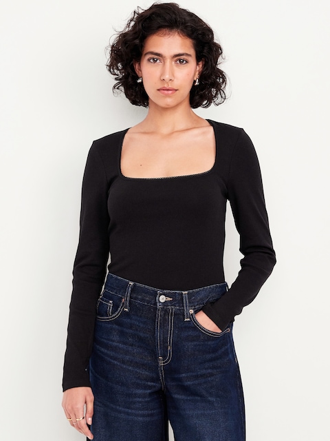 Long-Sleeve Square-Neck Top - Black Jack