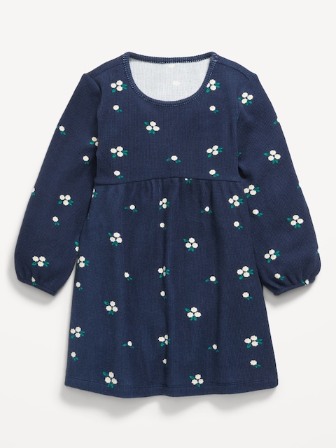 Long-Sleeve Waffle-Knit Dress for Toddler Girls