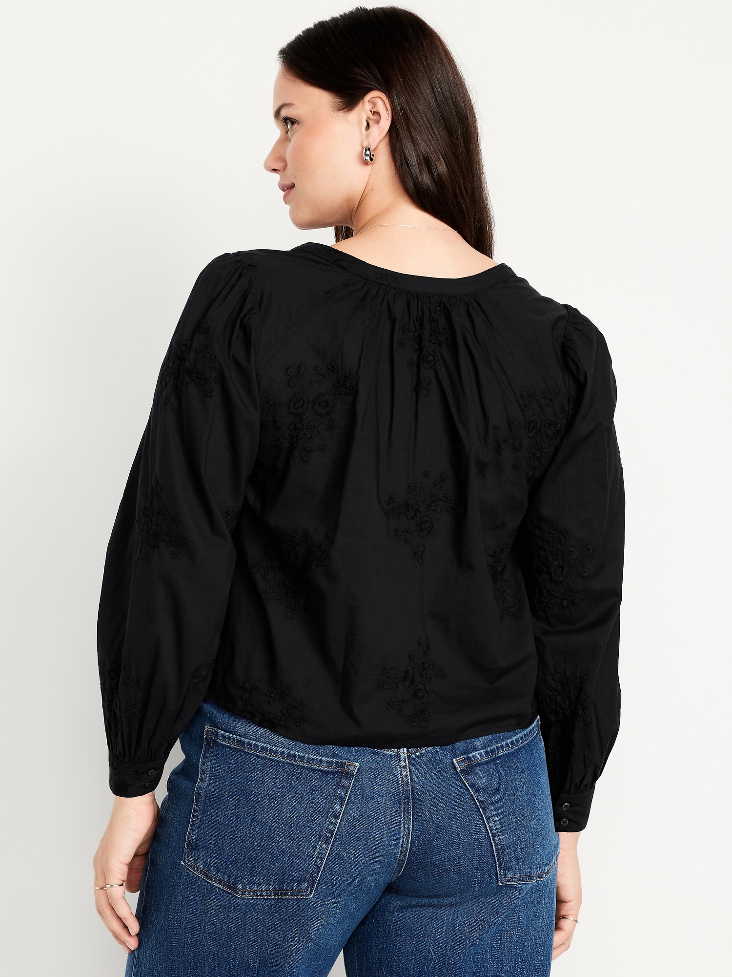 Button-Down Embroidered Top