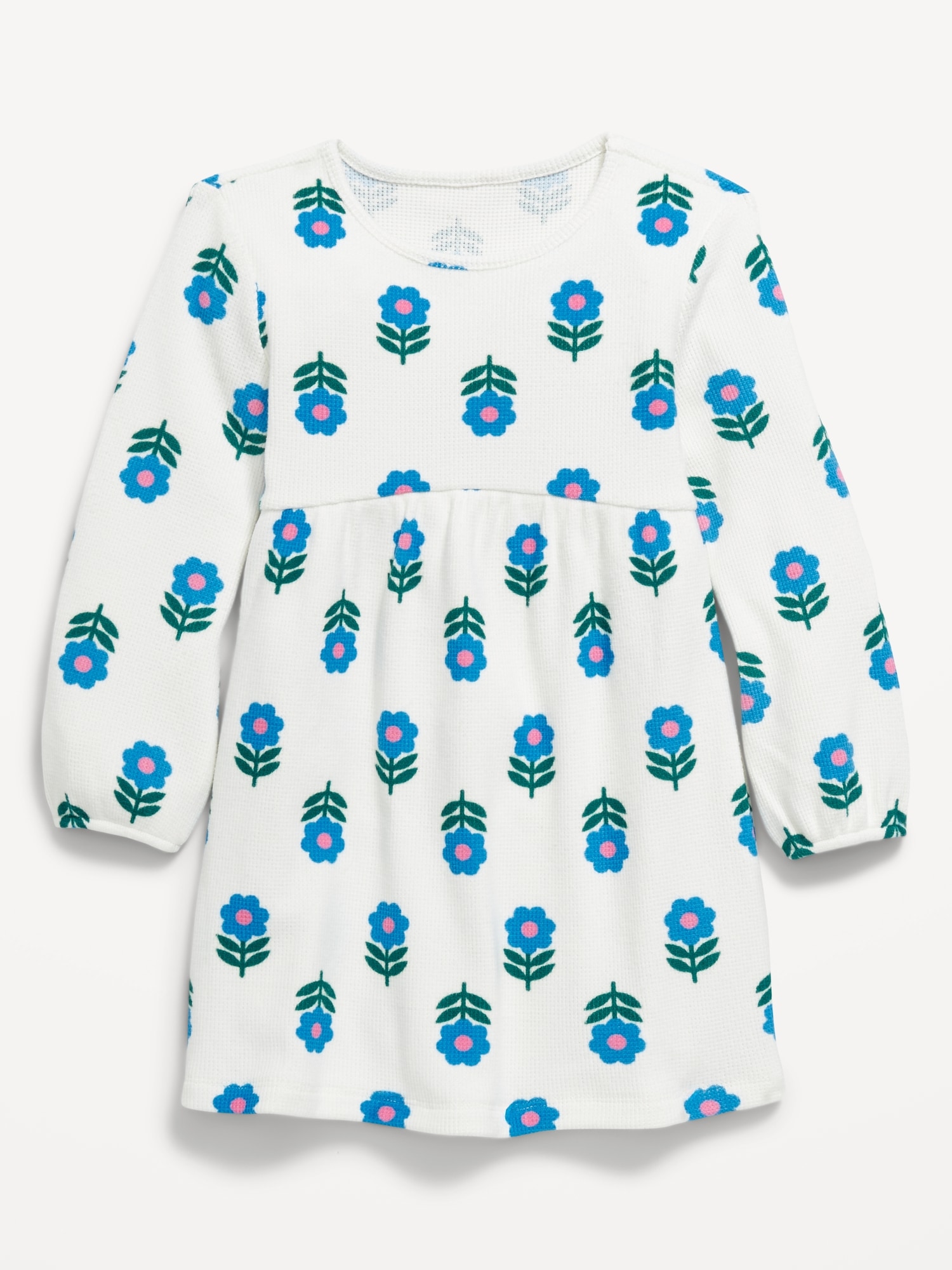 Long-Sleeve Waffle-Knit Dress for Toddler Girls