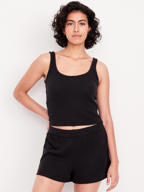 Cozy Waffle Pajama Tank Top - Black Jack