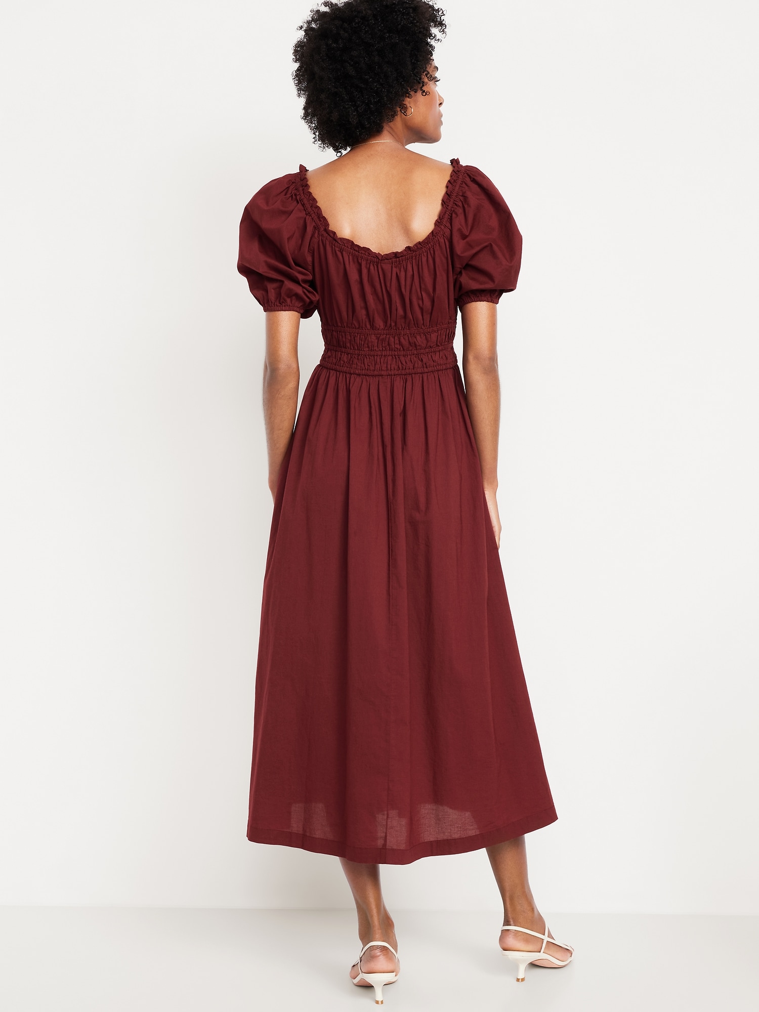 Fit & Flare Puff-Sleeve Midi Dress