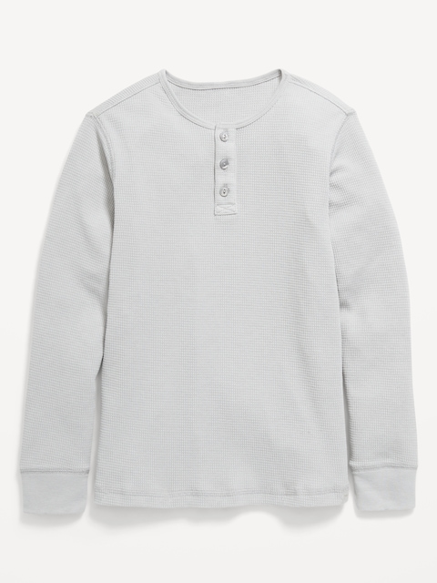 Long-Sleeve Henley Waffle-Knit T-Shirt for Boys - Iceberg