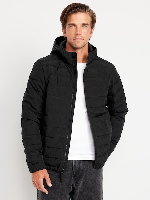 Water-Resistant Narrow-Channel Nylon Puffer Jacket - Black Jack