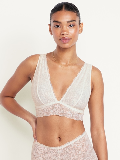 V-Neck Lace Bralette - Sea Salt