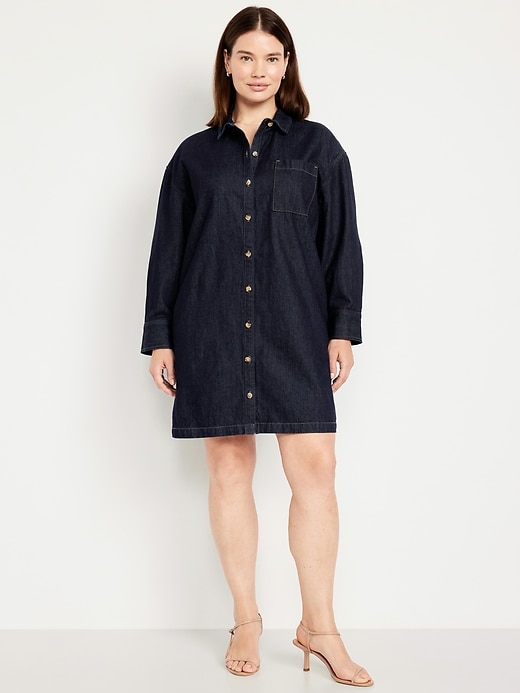 Image number 6 showing, Long-Sleeve Denim Mini Shirt Dress