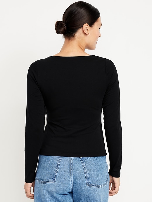 Image number 5 showing, Fitted Double-Layer Scoop-Neck Top