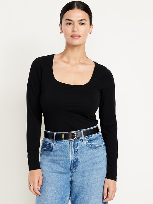 Image number 4 showing, Fitted Double-Layer Scoop-Neck Top