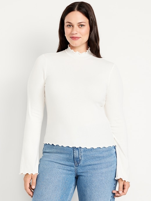 Image number 4 showing, Mock-Neck Lettuce-Edge Rib Top