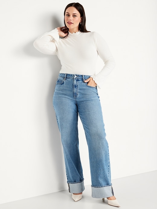 Image number 3 showing, Mock-Neck Lettuce-Edge Rib Top