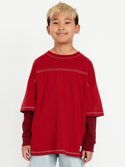 2-In-1 Oversized T-Shirt for Boys - Curry Red