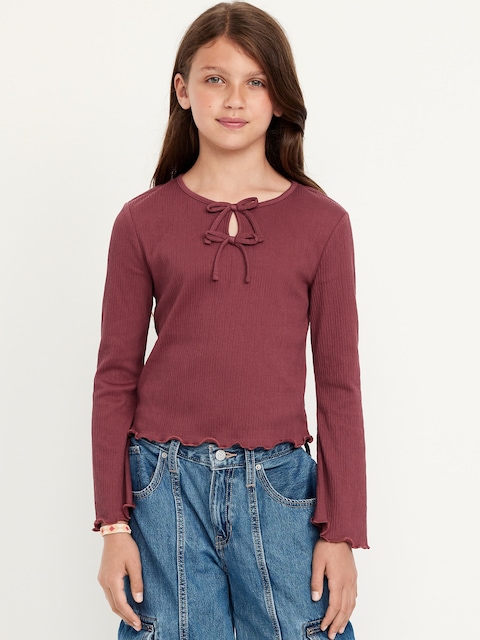 Long-Sleeve Tie-Bow Front Top for Girls - Incaberry