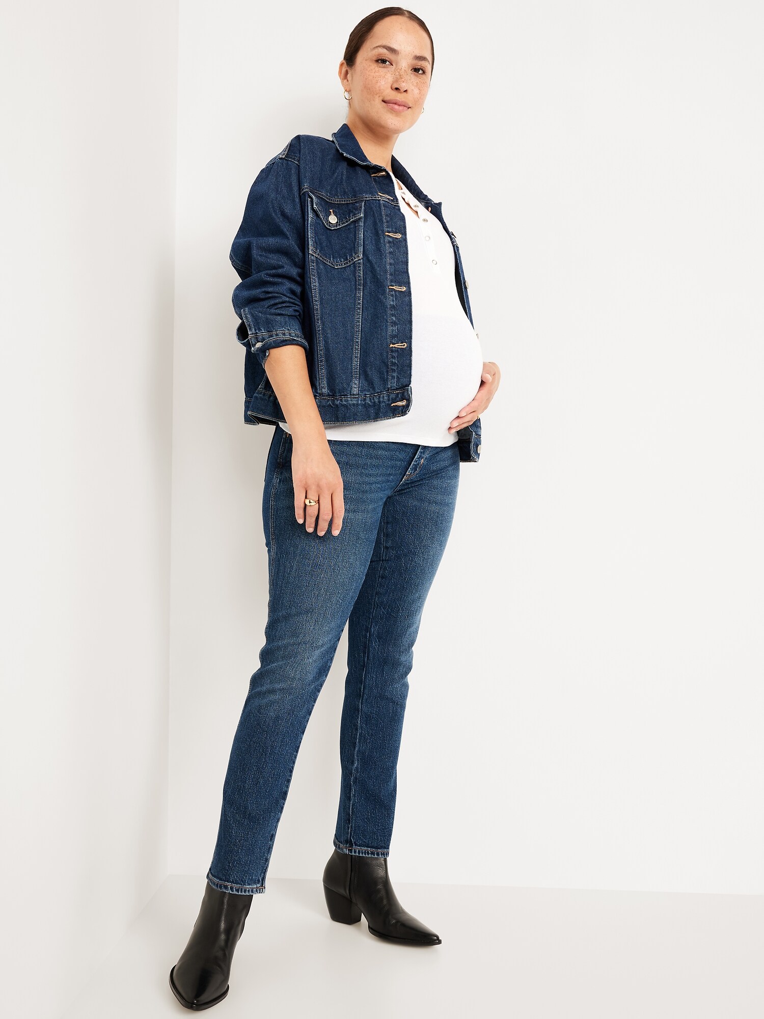 Женские джинсы Old Navy Maternity Full-Panel Vintage Slim, цвет: Тёмная варка — фото 3