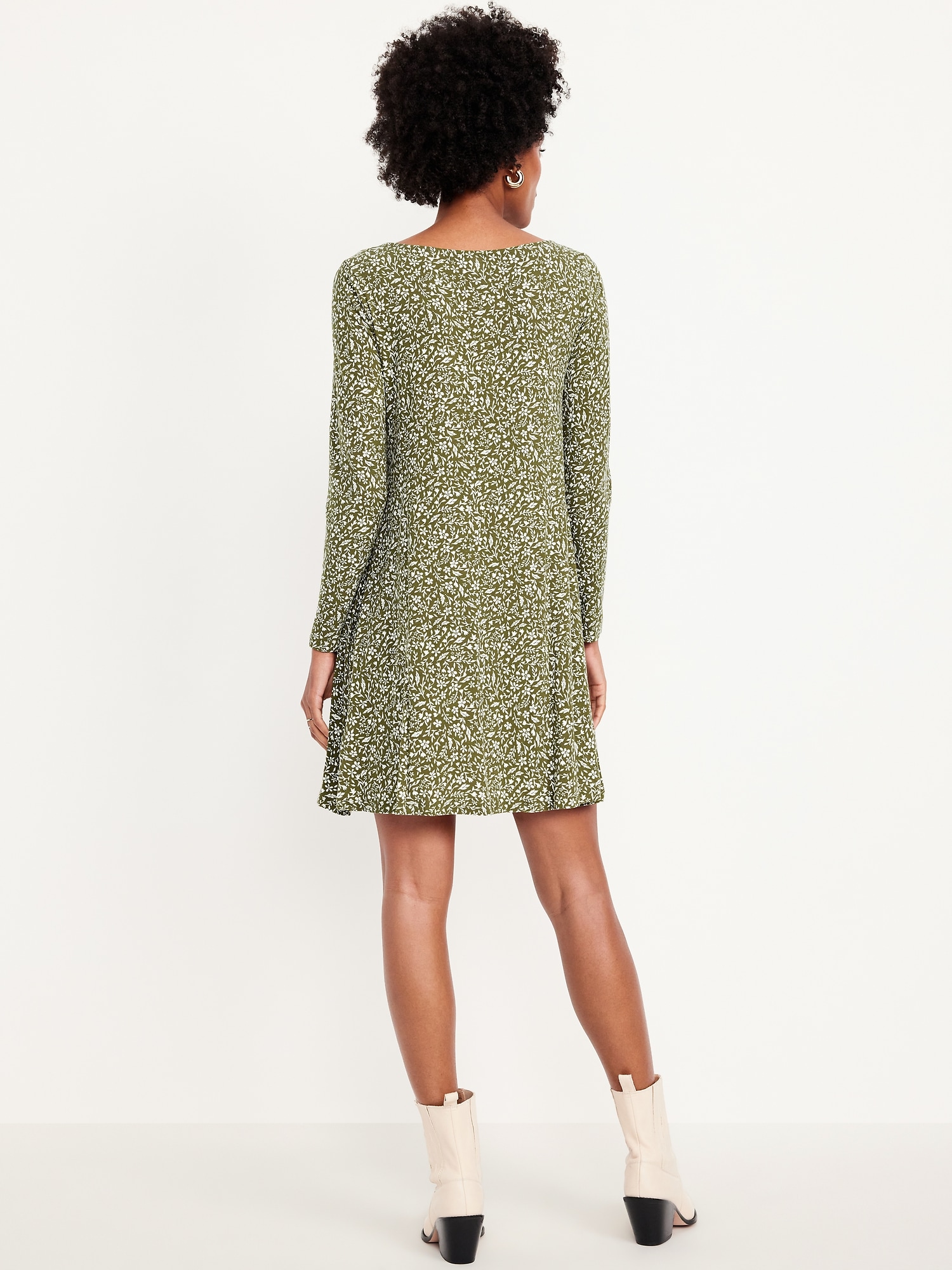 Long-Sleeve Mini Swing Dress