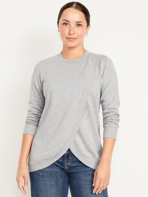 Maternity SoComfy Crossover Nursing Tunic Sweatshirt - Heather Gray