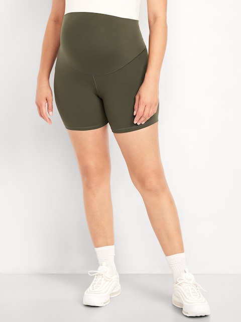 Maternity Full Panel PowerSoft Biker Shorts -- 8-inch inseam - Ancient Forest