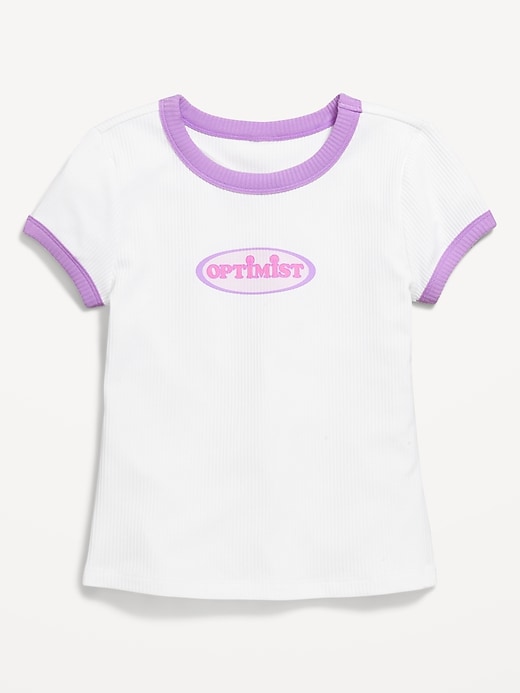 Image number 3 showing, Fitted Short-Sleeve Ribbed Graphic Ringer T-Shirt for Girls
