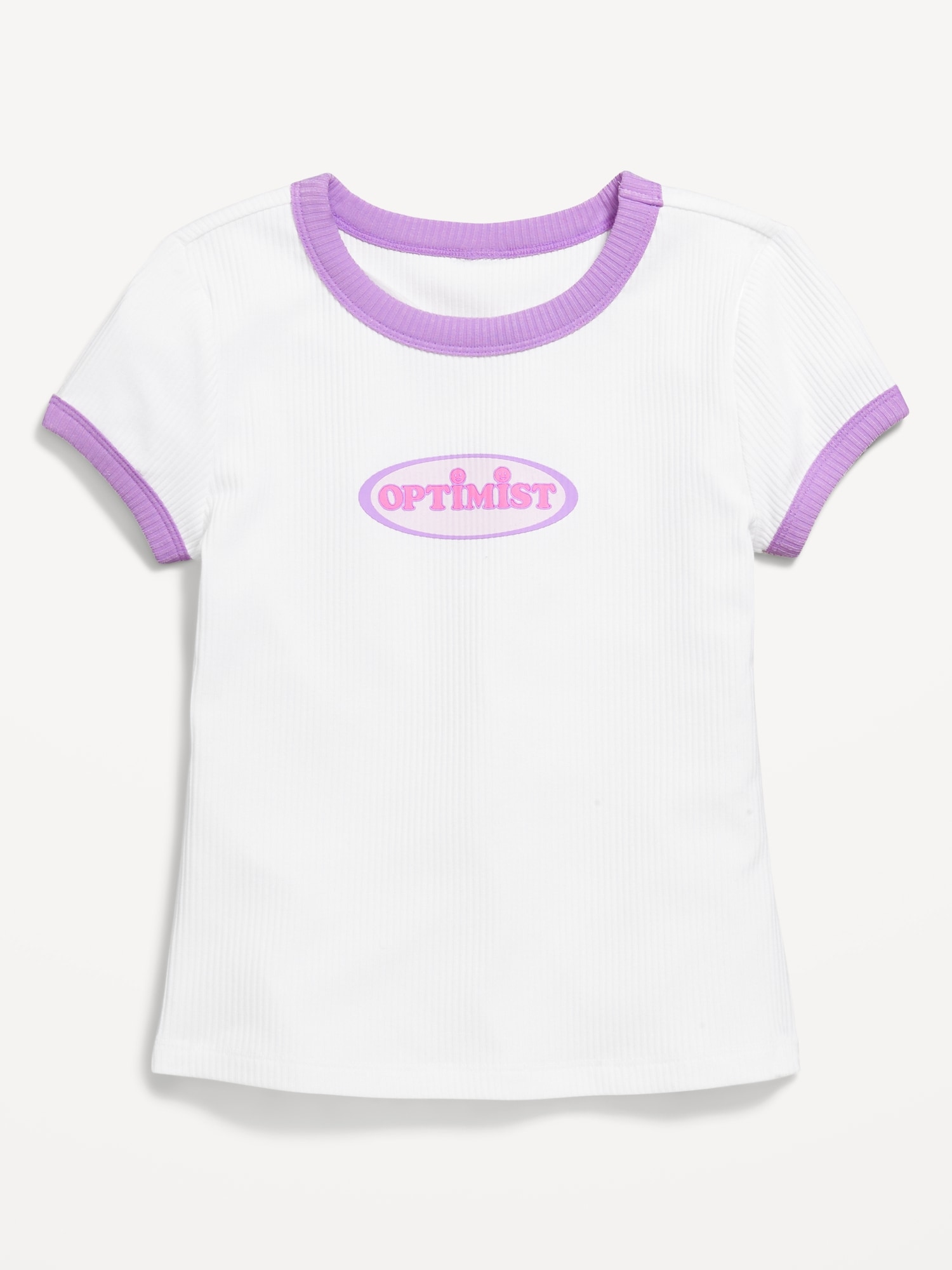 Fitted Short-Sleeve Ribbed Graphic Ringer T-Shirt for Girls