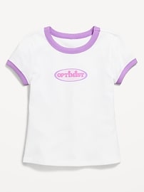 Image number 3 showing, Fitted Short-Sleeve Ribbed Graphic Ringer T-Shirt for Girls