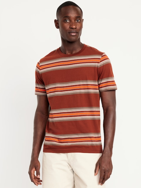 Crew-Neck Striped T-Shirt - Red Stripe Top