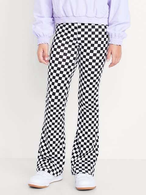 Printed High-Waisted Flared Leggings for Girls - Black Check