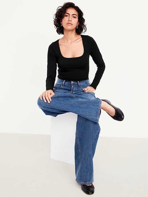 Image number 3 showing, Fitted Double-Layer Scoop-Neck Top