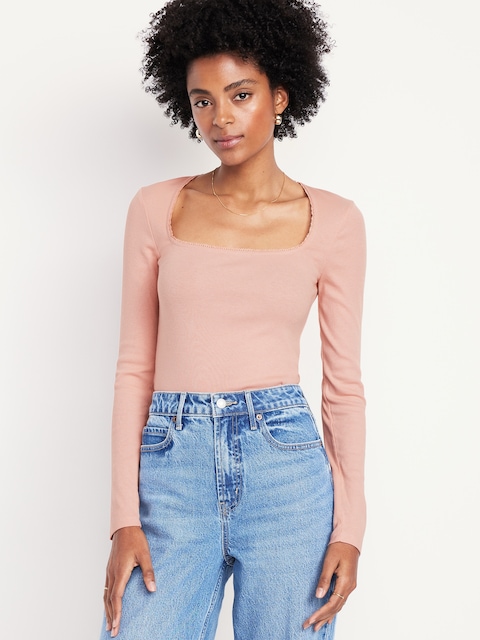 Long-Sleeve Square-Neck Top - Falling Petal