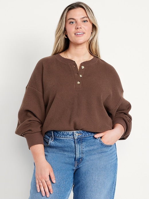 Image number 6 showing, Oversized Cozy Waffle Henley Top