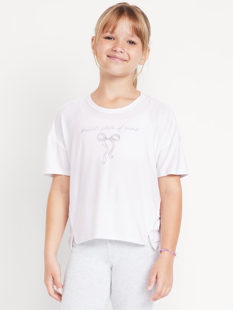CloudMotion Cropped Graphic Performance T-Shirt for Girls - White Lilies