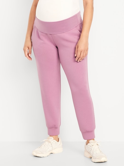 Image number 1 showing, Maternity Bounce Fleece Rollover-Waist Jogger Sweatpants