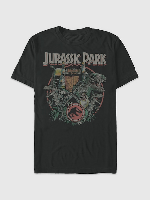 Jurassic Park Gate Circle Graphic T-Shirt - Black