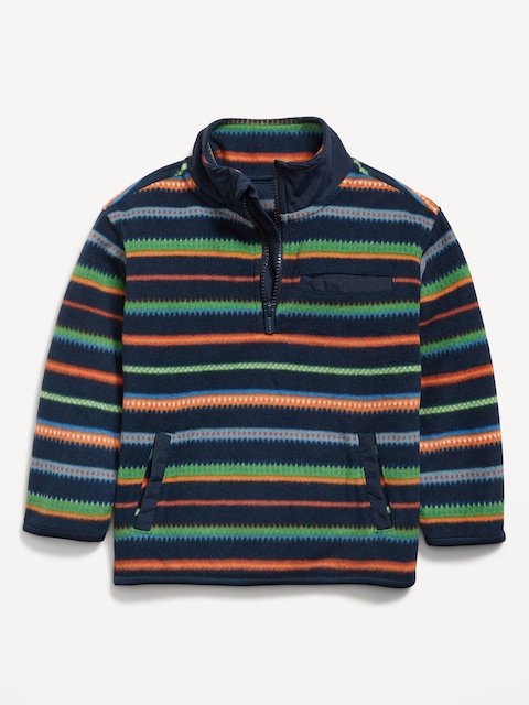 Oversized Microfleece Quarter-Zip Pullover Sweater for Toddler Boys - Navy Stripe