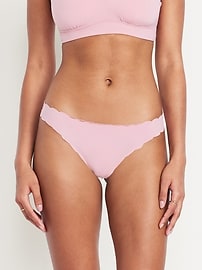 Image number 1 showing, Low-Rise No-Show Scalloped Thong Underwear