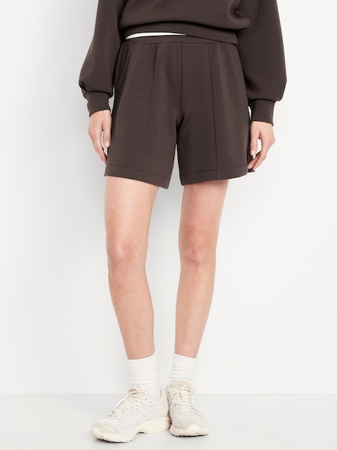 High-Waisted Bounce Fleece Shorts -- 8-inch inseam - Black Coffee