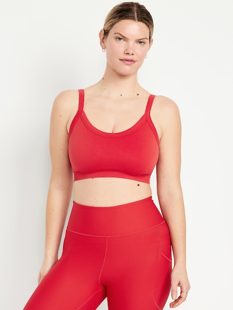 Light Support Fluid Seamless Ribbed Sports Bra - Sanguine