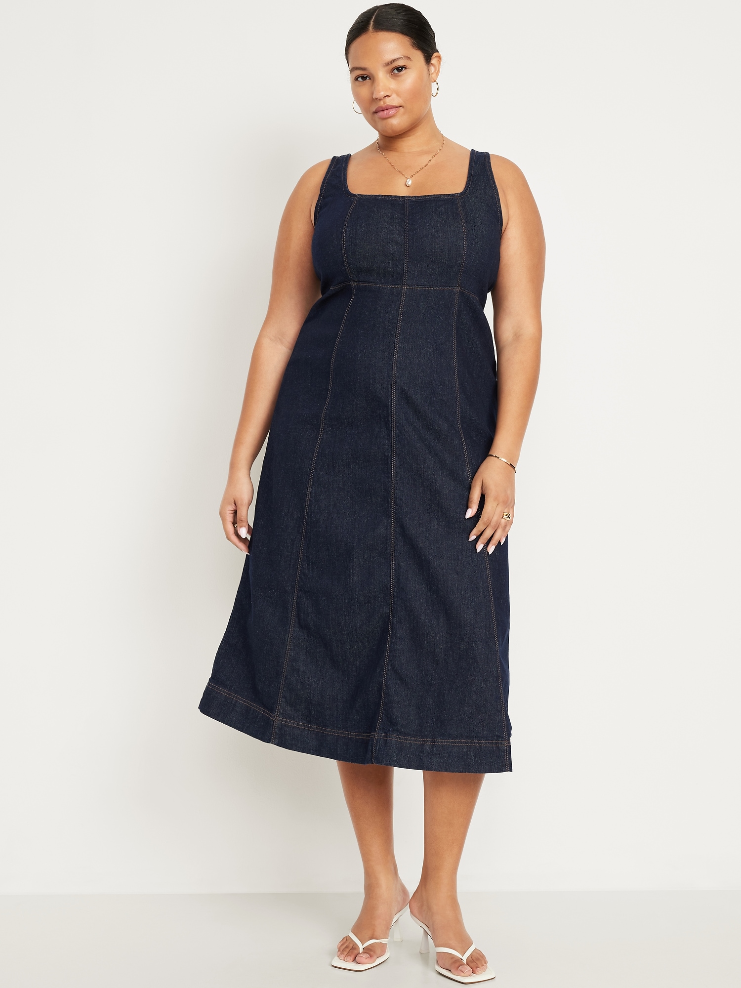 Old Navy Women's Fit \u0026 Flare Sleeveless Denim Midi Dress - Blue - Size L Fit \u0026 Flare Sleeveless Denim Midi Dress | Old Navy