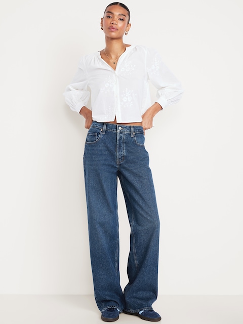 Mid-Rise Slouchy Wide-Leg Jeans - Dark Wash