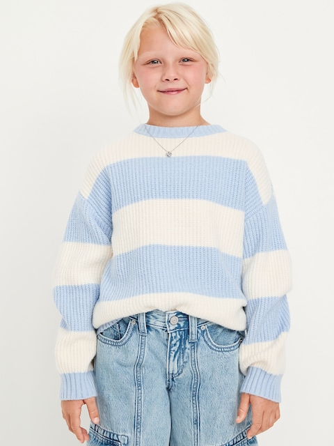 Oversized Crew-Neck Sweater for Girls - Rock Pool